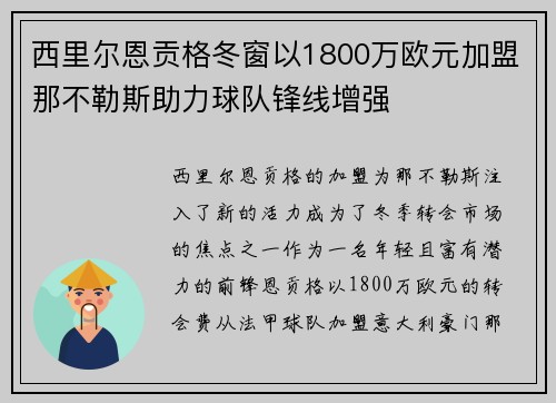 西里尔恩贡格冬窗以1800万欧元加盟那不勒斯助力球队锋线增强 西里尔恩贡格冬窗以1800万欧元加盟那不勒斯助力球队锋线增强